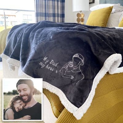 Personalised Embroidered Photo Charcoal Sherpa Blanket