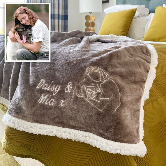 Personalised Embroidered Photo Mocha Sherpa Blanket
