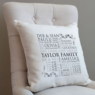 Personalised Family Word Art Piped Cushion