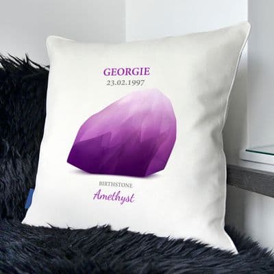 Personalised February Amethyst Birthstone Cushion