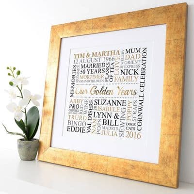 Personalised Golden Anniversary Metallic Word Art