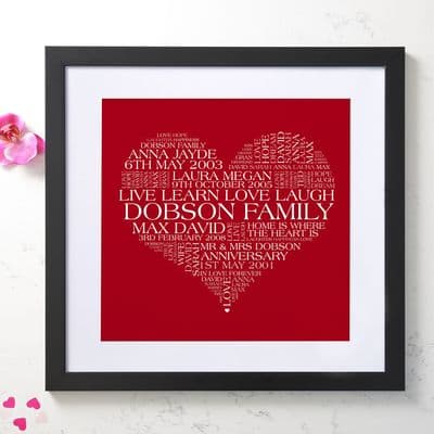 Personalised Heart Family Word Art Print
