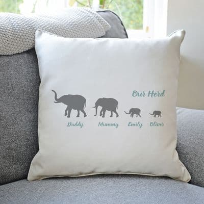 Personalised Herd Of Elephants Family Cushion