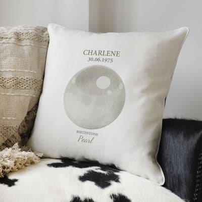 Personalised June Pearl Birthstone Cushion