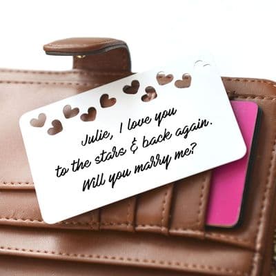 Personalised Message With Hearts Metal Wallet Card