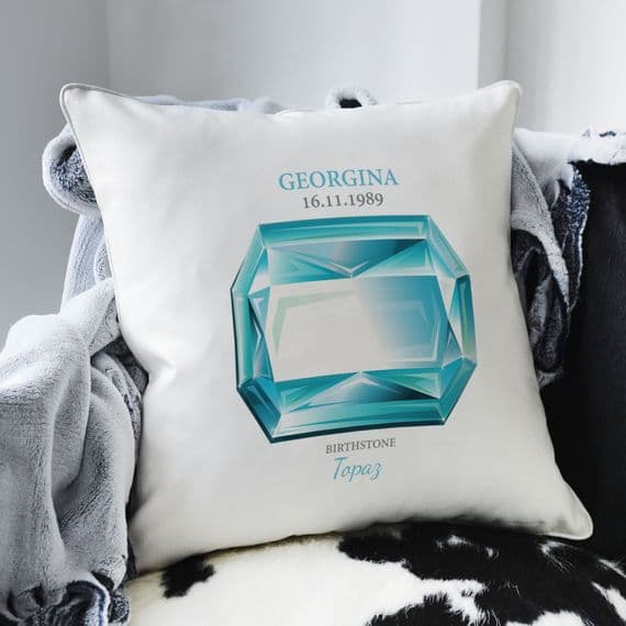 Personalised November Topaz Birthstone Cushion