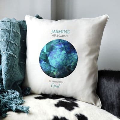 Personalised October Opal Birthstone Cushion