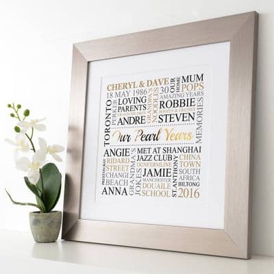 Personalised Pearl Anniversary Metallic Word Art