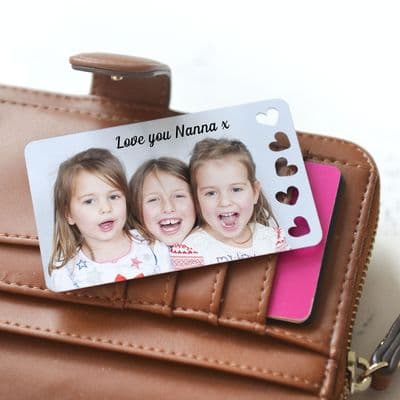 Personalised Photo With Text Heart Metal Wallet Card