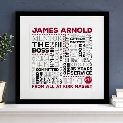 Personalised Retirement Square Typographic Art