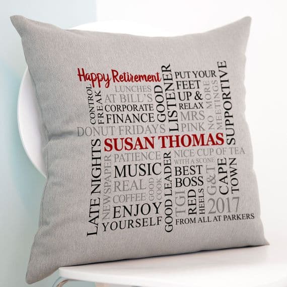 Personalised Retirement Word Art Cushion