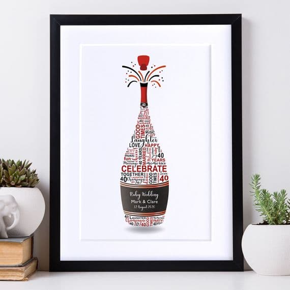 Personalised Ruby Anniversary Champagne Word Art
