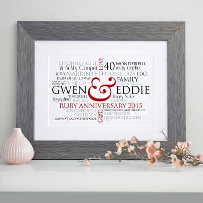Personalised Ruby Wedding Word Art