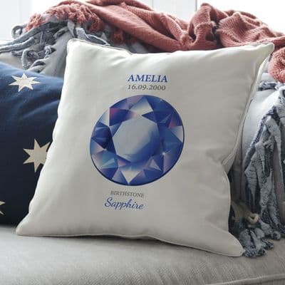 Personalised September Sapphire Birthstone Cushion