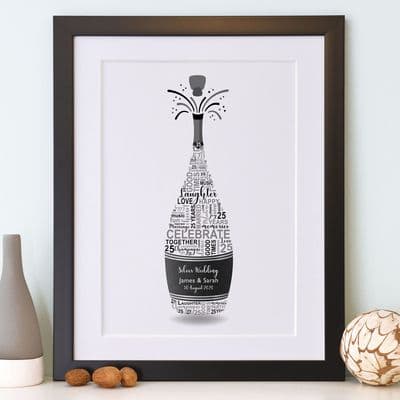 Personalised Silver Anniversary Champagne Word Art