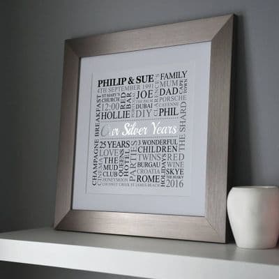 Personalised Silver Anniversary Metallic Word Art