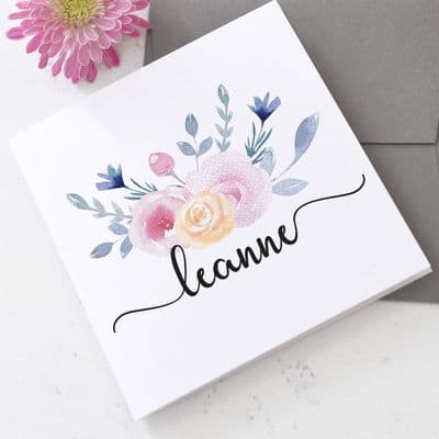 Personalised Watercolour Floral Name On Card