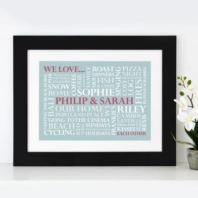 Personalised 'We Love' Word Art Print