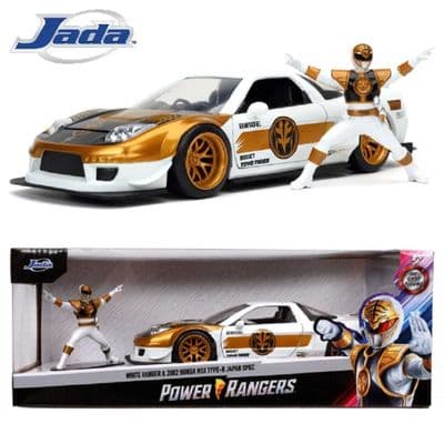 2002 HONDA NSX TYPE-R JAPAN SPEC 1:24 DIECAST CAR WITH WHITE POWER RANGER FIGURE FROM JADA TOYS