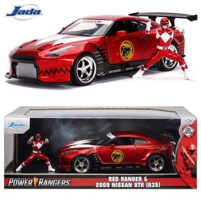 2009 NISSAN GT-R 1:24 SCALE DIECAST CAR WITH RED POWER RANGER FIGURE FROM JADA TOYS
