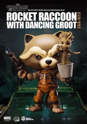 GUARDIANS OF THE GALAXY ROCKET RACCOON EGG ATTACK ACTION FIGURE AND DANCING GROOT FROM BEAST KINGDOM