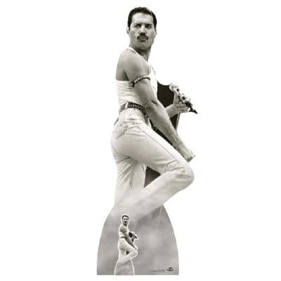 QUEEN FREDDY MERCURY 1985 BLACK AND WHITE LIFE SIZE CARDBOARD CUT OUT