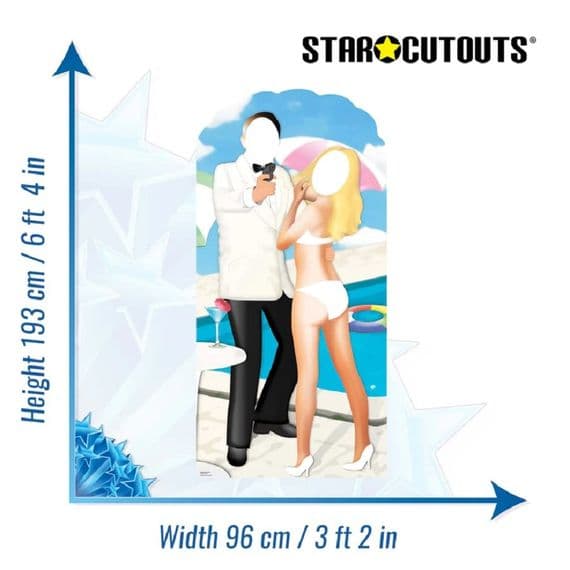 SECRET AGENT BY SWIMMING POOL STAND IN LIFE SIZE CARDBOARD CUT OUT