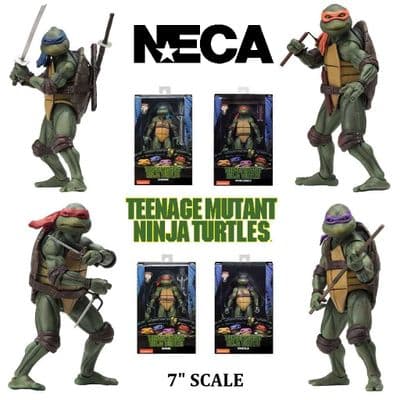 TEENAGE MUTANT NINJA TURTLES 1990 MOVIE 7” SCALE SET OF ACTION FIGURES FROM NECA