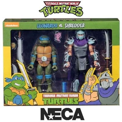 TEENAGE MUTANT NINJA TURTLES CARTOON 7” SCALE LEONARDO VS SHREDDER ACTION FIGURE 2 PACK FROM NECA