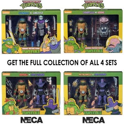 TEENAGE MUTANT NINJA TURTLES CARTOON ALL 4 SETS OF 7” SCALE ACTION FIGURE 2 PACKS FROM NECA