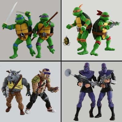 TEENAGE MUTANT NINJA TURTLES CARTOON SERIES 2 ALL 4 SETS OF ACTION FIGURE 2 PACKS FROM NECA