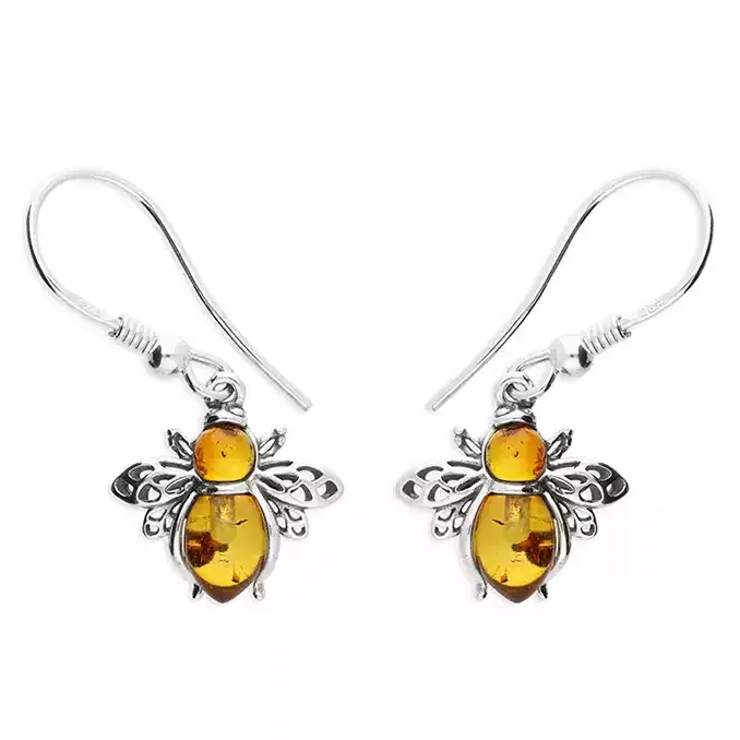 Ad Astra Amber Bee Drop Earrings - Sterling Silver