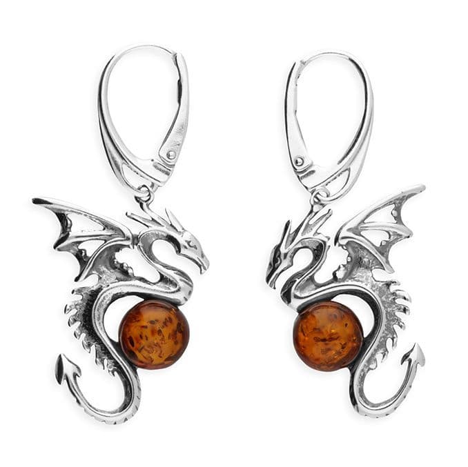 Ad Astra Amber Dragon Drop Earrings- Sterling Silver