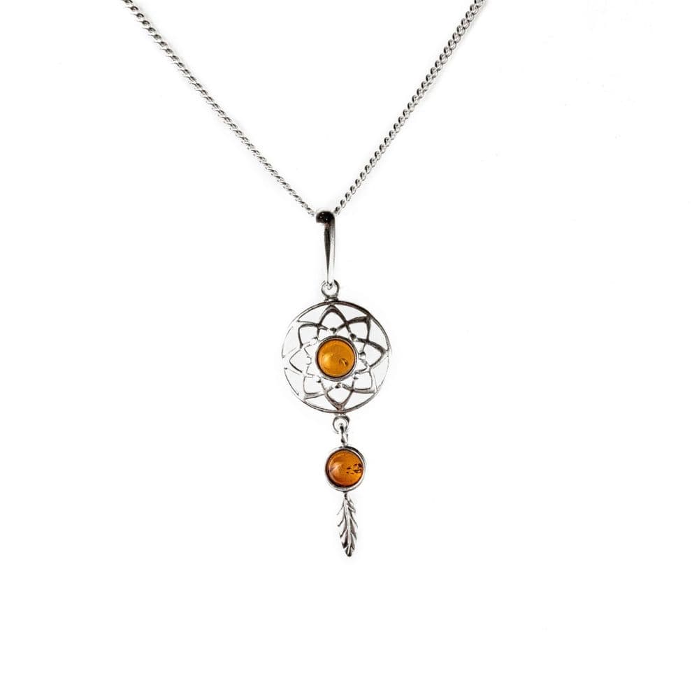 Ad Astra Amber Dreamcatcher Pendant & Chain - Sterling Silver