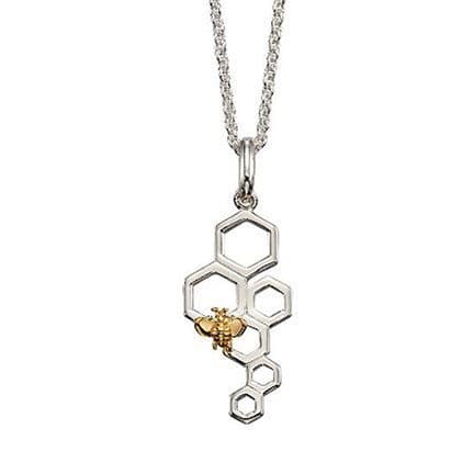 Ad Astra Bee & Honeycomb - Pendant & Chain - Sterling Silver