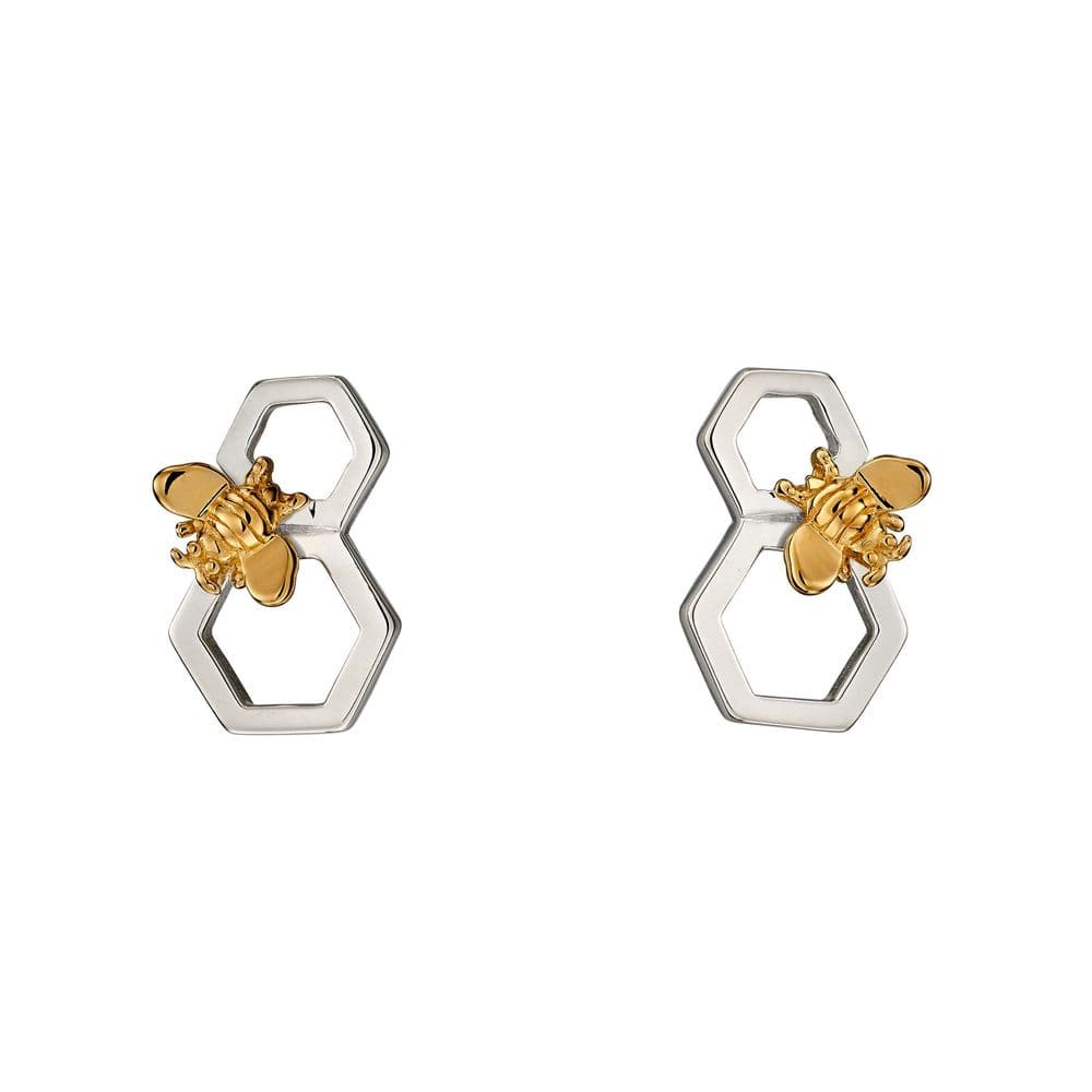 Ad Astra Bee & Honeycomb Stud Earrings - Sterling Silver