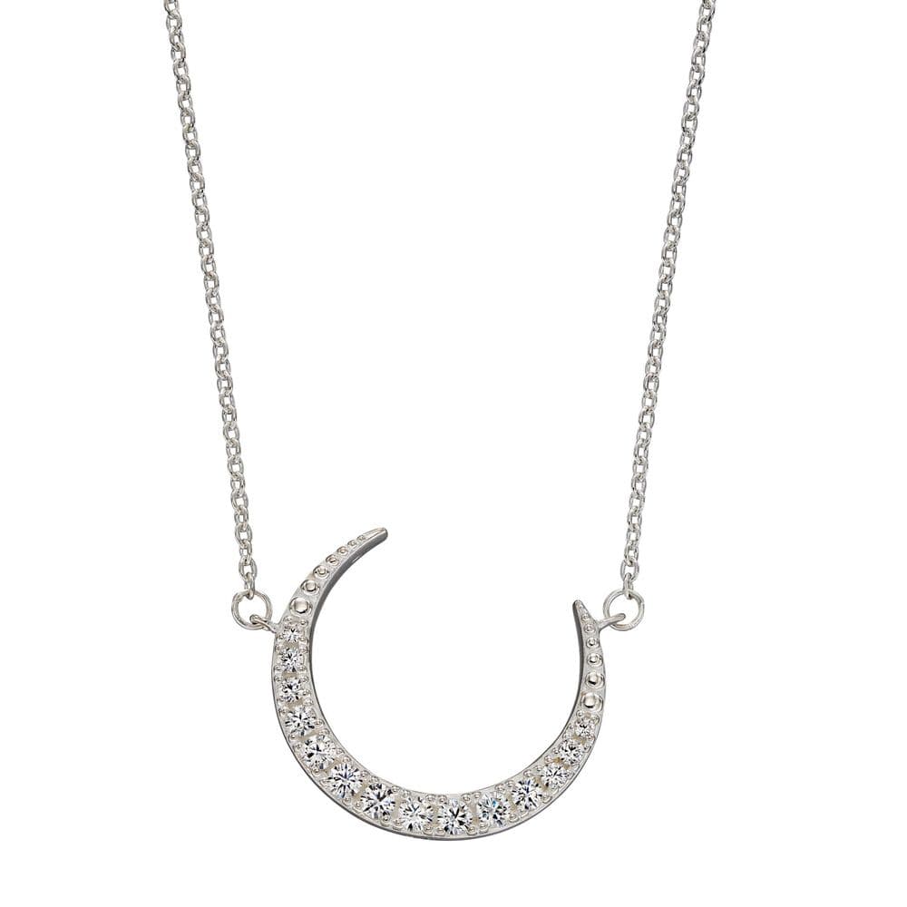 Ad Astra Crescent Moon Necklace with CZ - Sterling Silver