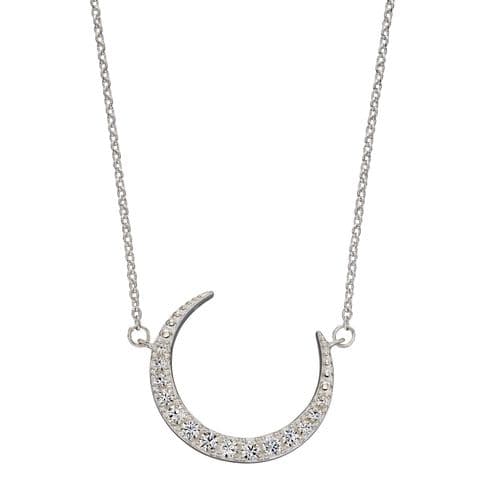 Ad Astra Crescent Moon Necklace with CZ - Sterling Silver