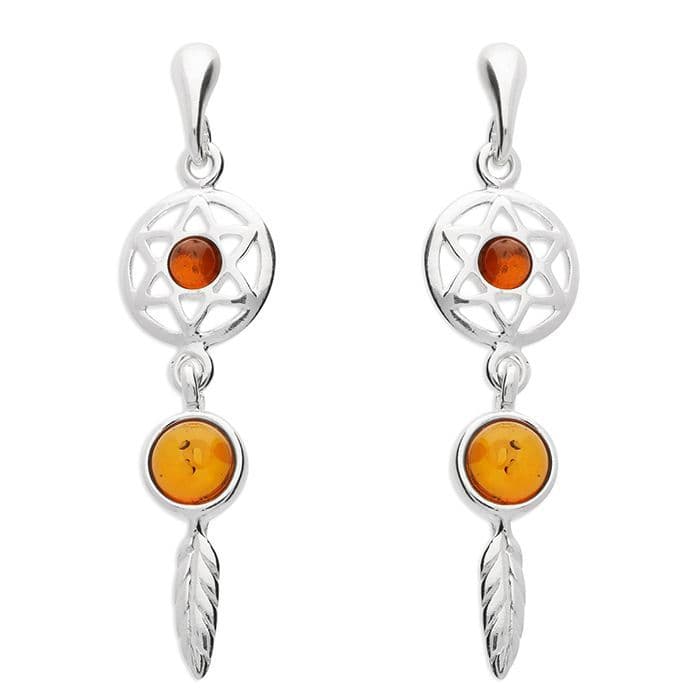 Ad Astra Dream Catcher Stud amd Drop Earings with Amber - Sterling Silver