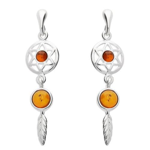 Ad Astra Dream Catcher Stud & Drop Earings with Amber - Sterling Silver