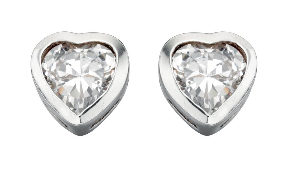 Ad Astra Heart Shaped CZ Stud Earrings Sterling Silver