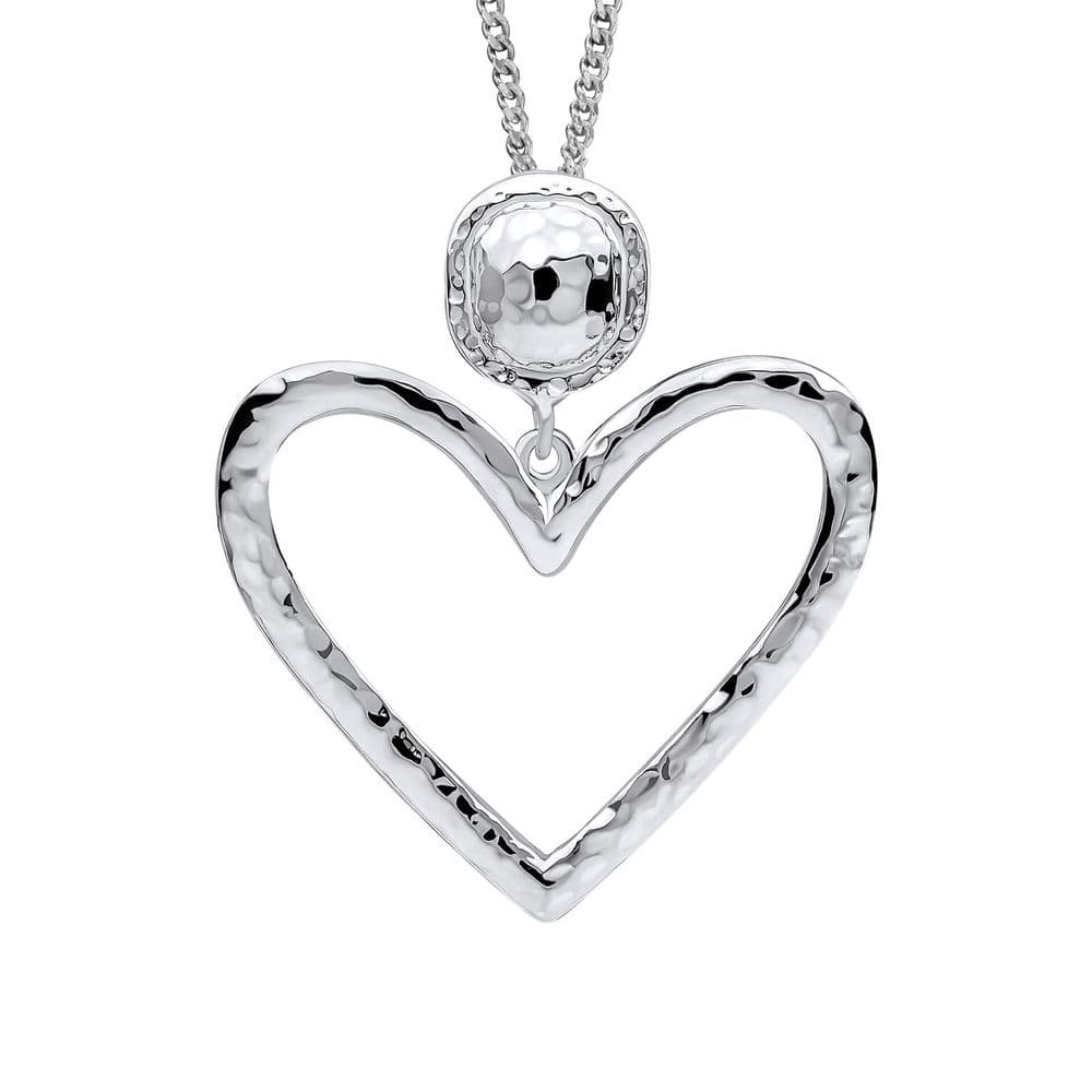 Ad Astra Large Hammered Heart Pendant & Chain - Sterling Silver