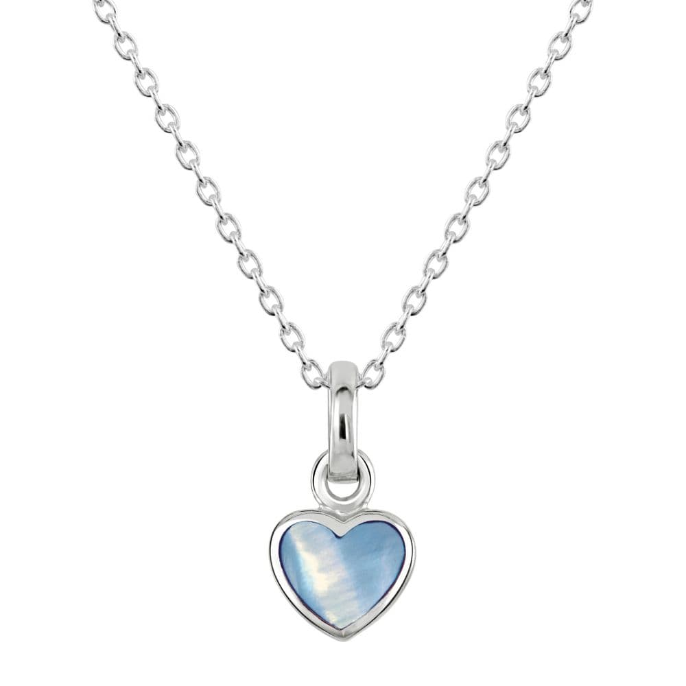 Ad Astra Small Blue Mother of Pearl Heart Pendant & Chain Sterling Silver