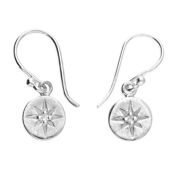 Ad Astra Star set Cubic Zirconia on Disc Drop Earrings - Sterling Silver