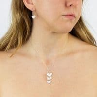 Ad Astra Triple Horsetail Plant Fossil Drop Pendant with Pave Cubic Zirconia - Sterling Silver