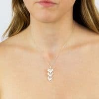 Ad Astra Triple Horsetail Plant Fossil Drop Pendant with Pave Cubic Zirconia - Sterling Silver