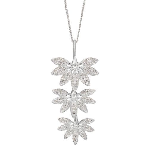 Ad Astra Triple Horsetail Plant Fossil Drop Pendant with Pave Cubic Zirconia - Sterling Silver