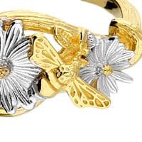 Ad Astra Two Tone Daisy & Bee Ring - Gold Plated Sterling Silver