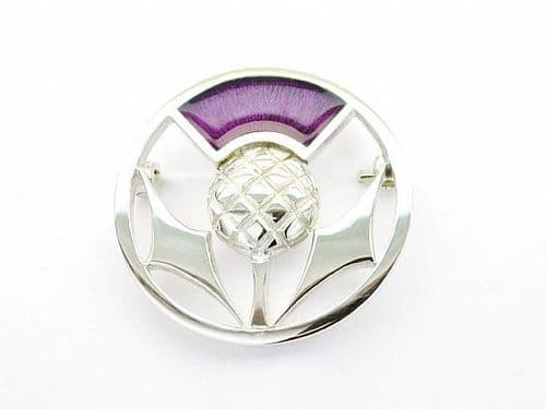 Andrew McCallum Thistle Brooch Sterling Silver & Purple Enamel