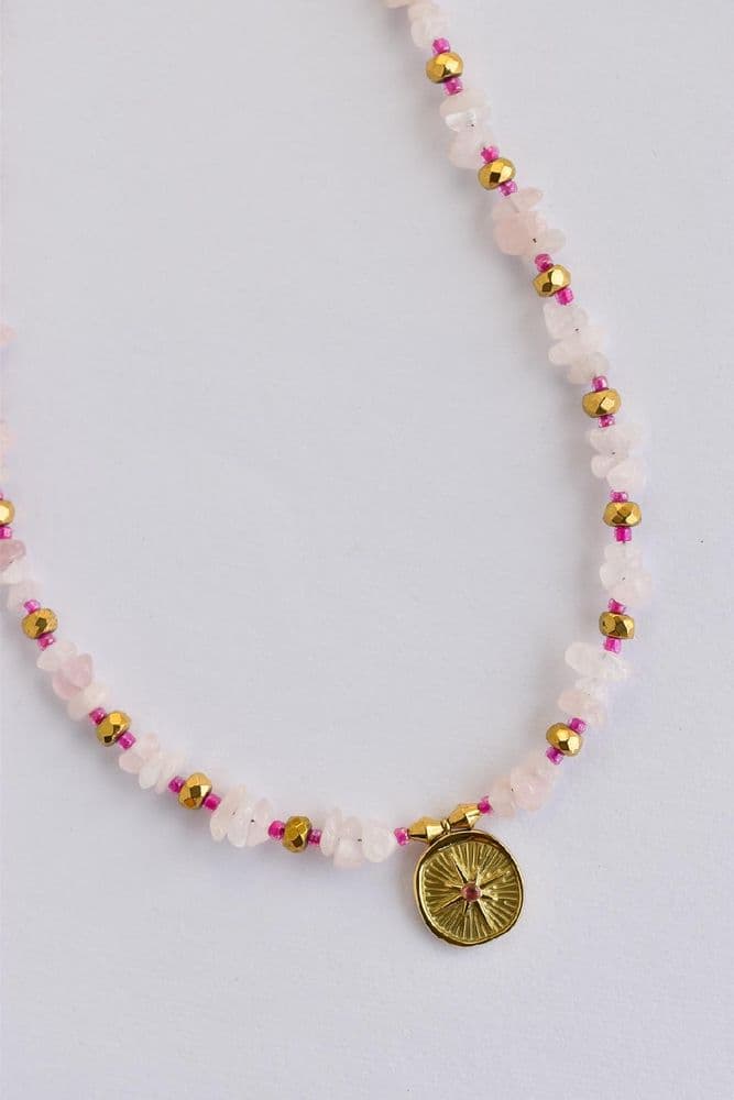 Arran Bay  Necklace - Pink Rose Quartz